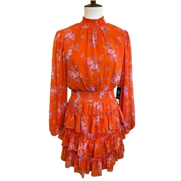 Floral Ruffle Dress in Vibrant Orange - Picture 9 of 15